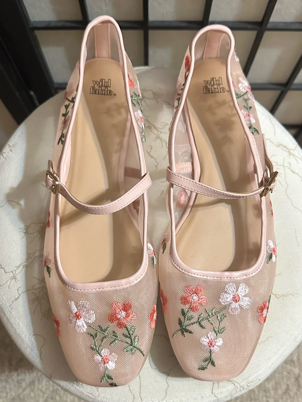 WILD FABLE Floral Embroidered Mesh Flats NWOT - Picture 2 of 7